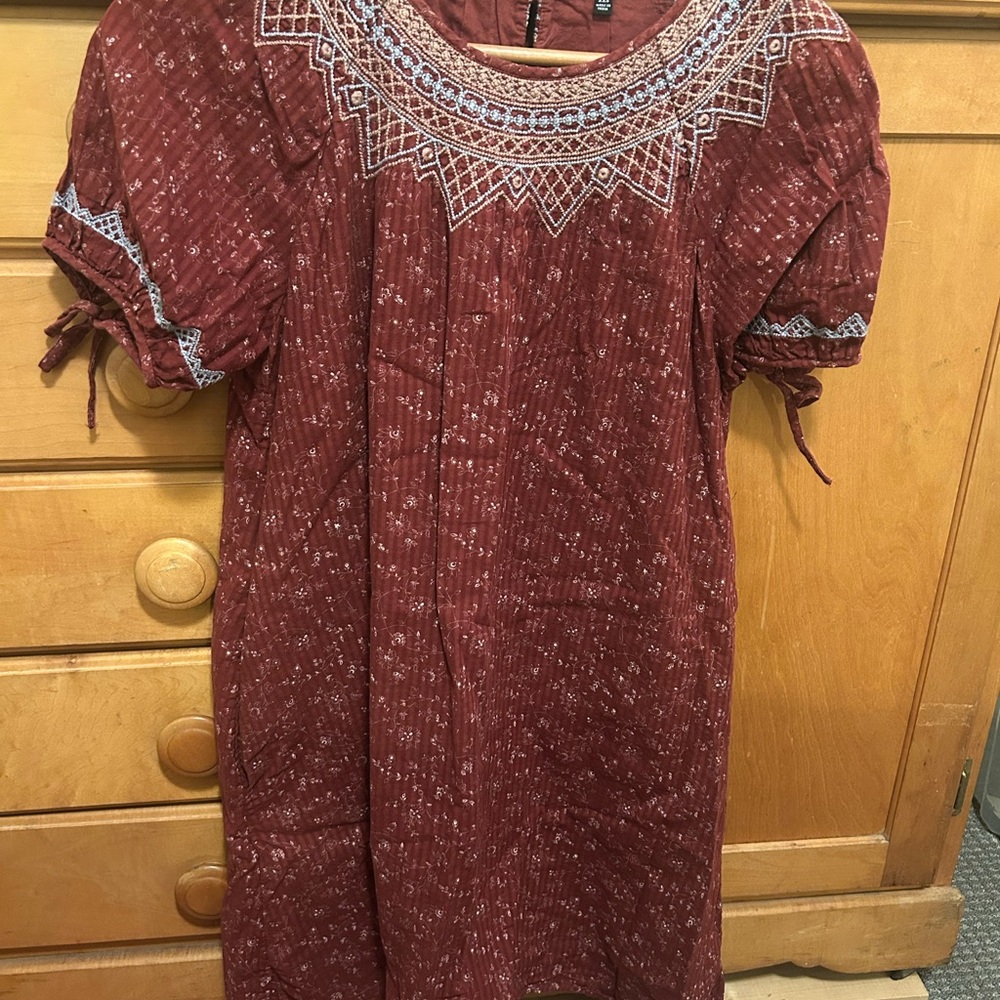 Madewell Burgundy Dress with Embroidery